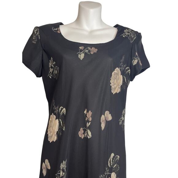 VTG Jessica Howard Black Floral Short Sleeve Floor Length Dress Women's Size 10 - Picture 4 of 6